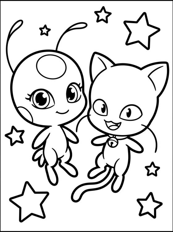 Desenho de Kwamis Tikki y Plagg Tiernos para colorir e imprimir grátis