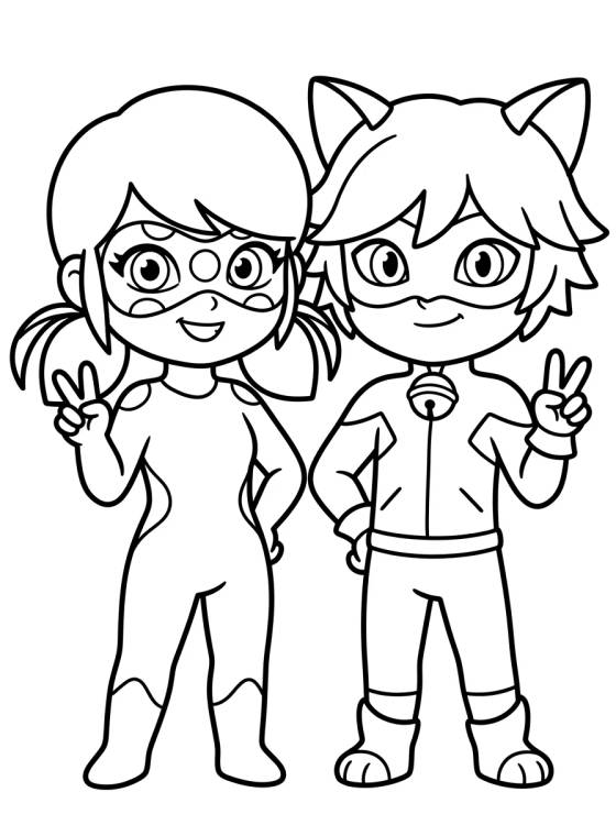 Desenho de Ladybug y Cat Noir Amigos para colorir e imprimir grátis