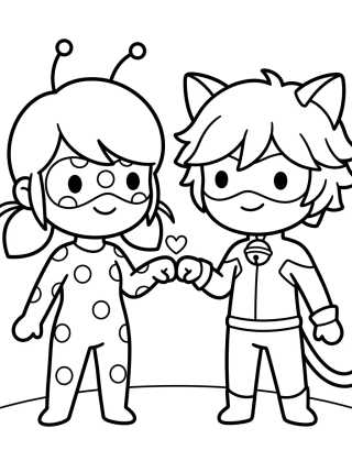Desenho de Ladybug y Cat Noir Pareja Tierna para colorir e imprimir grátis