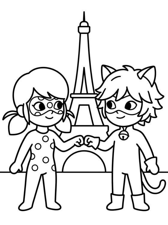 Desenho de Ladybug y Cat Noir Juntos para colorir e imprimir grátis