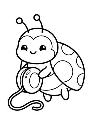 Desenho de Ladybug Kawaii con Yo-yo Mágico para colorir e imprimir grátis