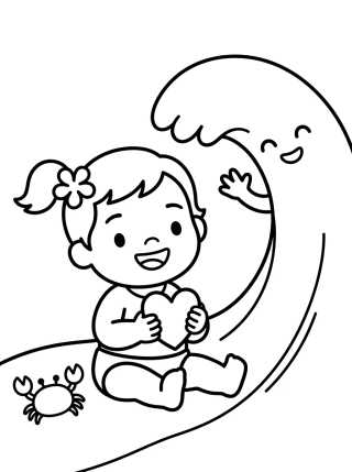 Desenho de Moana Bebé Jugando con el Mar para colorir e imprimir grátis