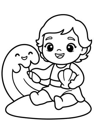 Desenho de Moana Bebé Linda en el Mar para colorir e imprimir grátis