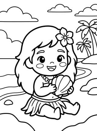 Desenho de Moana Bebé en la Playa para colorir e imprimir grátis