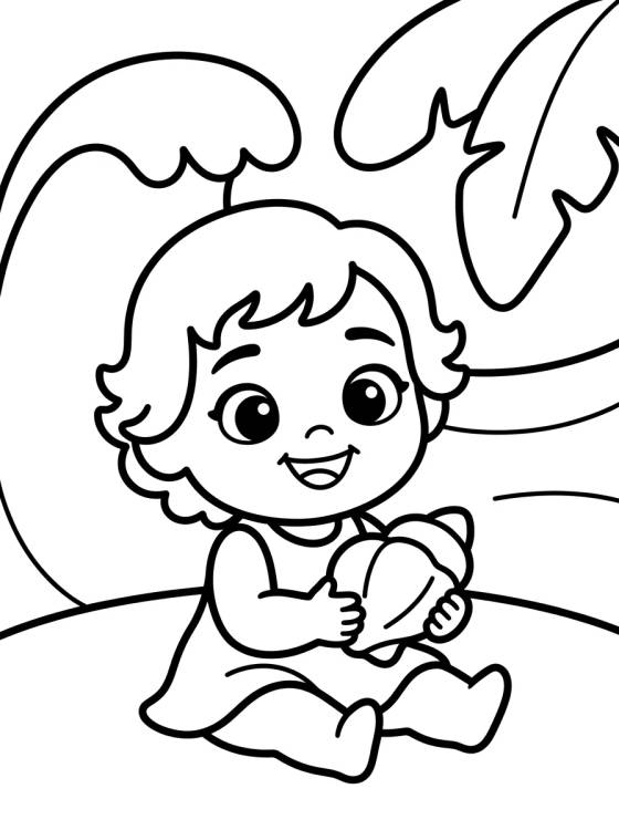 Desenho de Moana Bebé en el Océano para colorir e imprimir grátis