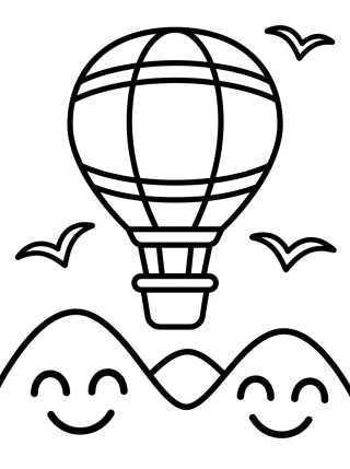 Desenho de Globo Volando sobre las Montañas para colorir e imprimir grátis