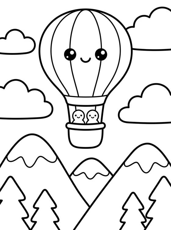 Desenho de Globo Volando sobre las Montañas para colorir e imprimir grátis