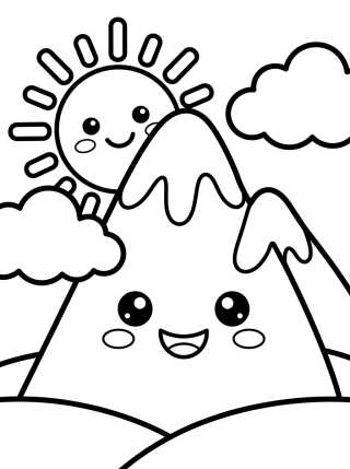Desenho de Montaña Sonriente con Sol para colorir e imprimir grátis