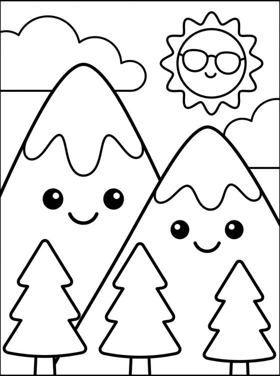 Desenho de Montañas Nevadas Sonrientes para colorir e imprimir grátis