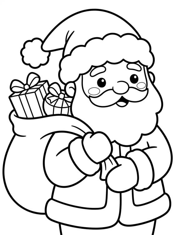 Papá Noel Kawaii con Regalos para colorir Desenho de Papá Noel Kawaii con Regalos para colorir e imprimir grátis