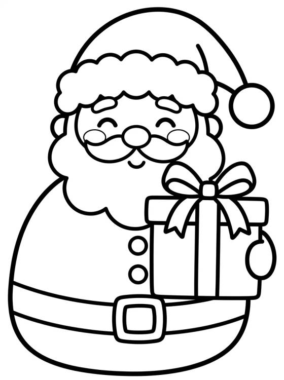 Desenho de Papá Noel Kawaii con Regalo para colorir e imprimir grátis