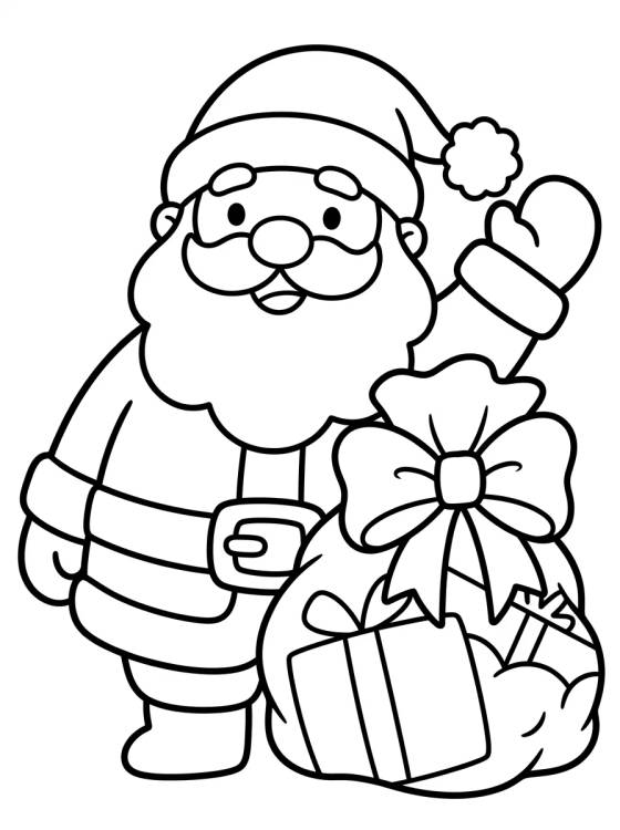Desenho de Papá Noel Kawaii con Saco de Regalos para colorir e imprimir grátis