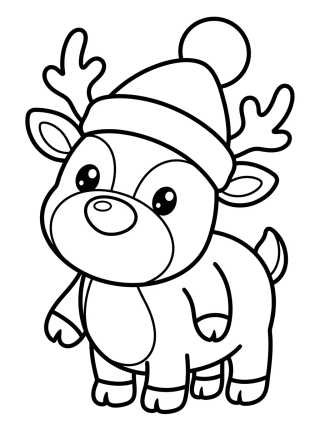 Desenho de Reno de Navidad con Gorro para colorir e imprimir grátis