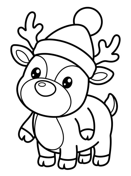 Desenho de Reno de Navidad con Gorro para colorir e imprimir grátis