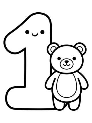 Desenho de Número 1 con Osito Tierno para colorir e imprimir grátis