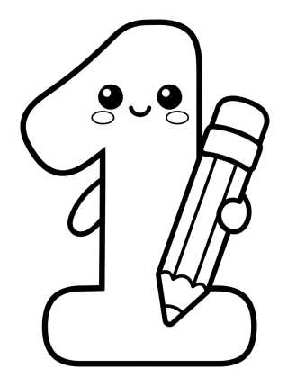 Desenho de Número 1 Tierno con Lápiz para colorir e imprimir grátis