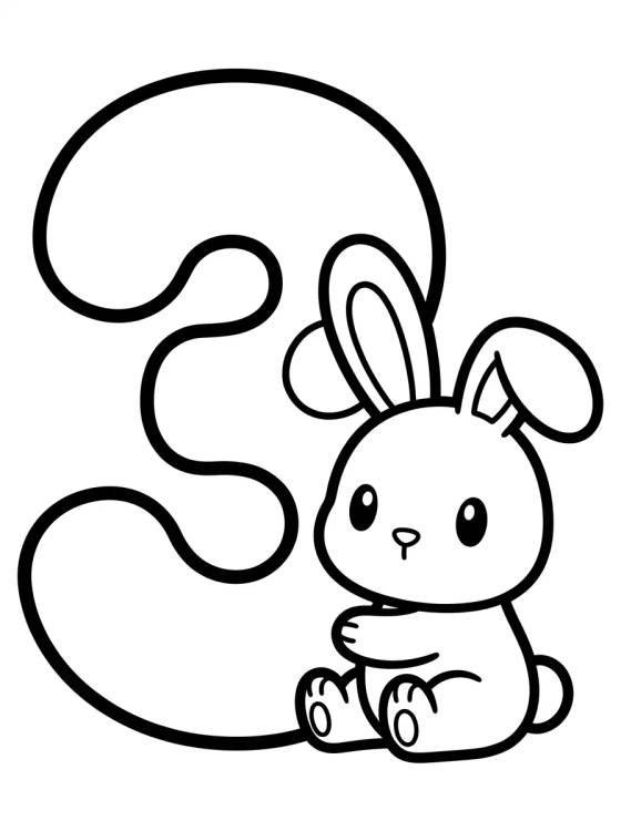 Desenho de Número 3 con Conejito para colorir e imprimir grátis