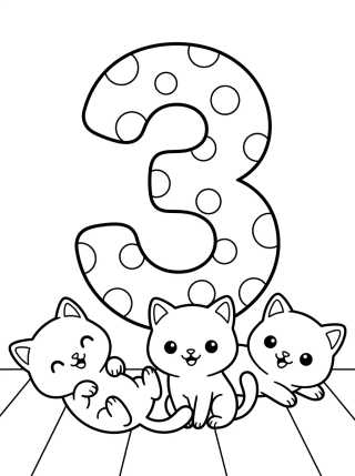 Desenho de Número 3 con Gatitos para colorir e imprimir grátis