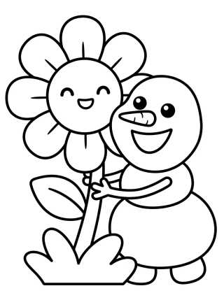 Desenho de Olaf Abrazando una Flor en Verano para colorir e imprimir grátis