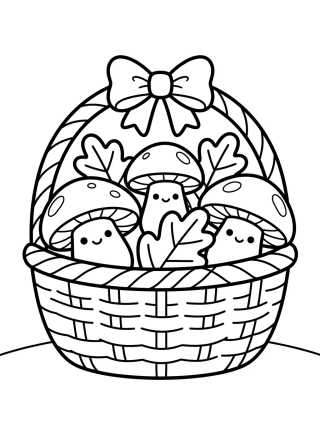 Desenho de Cesta de Hongos y Hojas para colorir e imprimir grátis