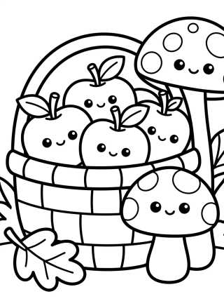 Desenho de Canasta de Manzanas y Hongos para colorir e imprimir grátis