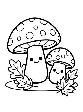 Desenho de Hongos y Hojas de Otoño para colorir e imprimir grátis
