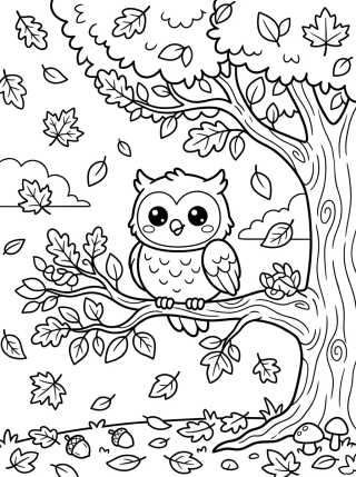 Desenho de Búho en Árbol de Otoño para colorir e imprimir grátis