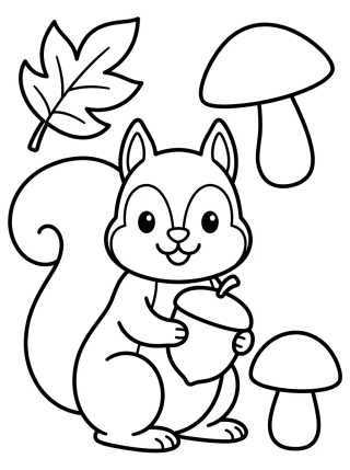 Desenho de Ardilla Tierna con Nueces y Setas para colorir e imprimir grátis