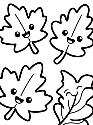 Desenho de Hojitas de Otoño Sonrientes para colorir e imprimir grátis
