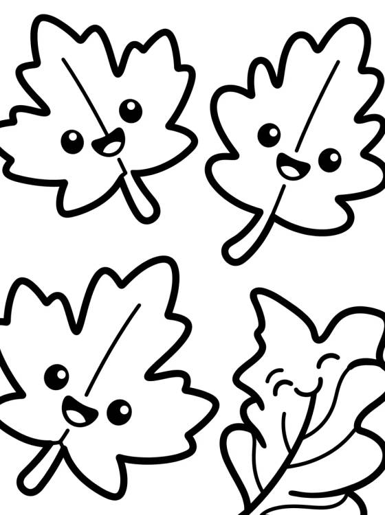 Desenho de Hojitas de Otoño Sonrientes para colorir e imprimir grátis