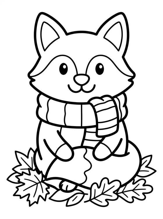 Desenho de Zorrito con Bufanda en Otoño para colorir e imprimir grátis