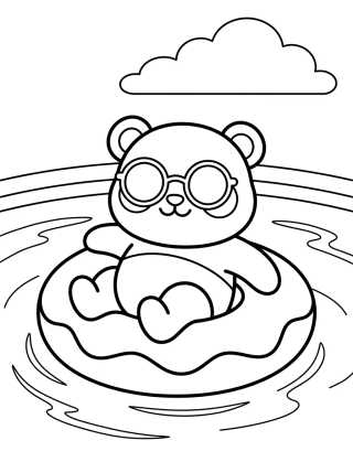 Desenho de Panda Jugando en la Piscina para colorir e imprimir grátis