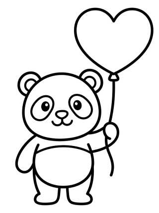Desenho de Panda con Globo de Corazón para colorir e imprimir grátis