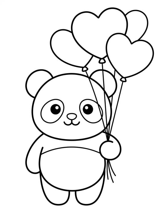 Desenho de Panda con Globos de Corazón para colorir e imprimir grátis