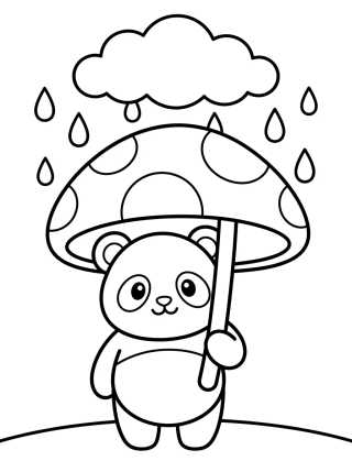 Desenho de Panda con Paraguas de Hongo para colorir e imprimir grátis