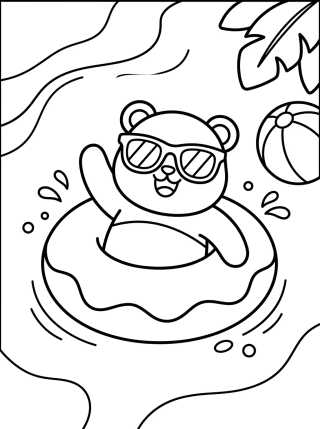 Desenho de Panda de Vacaciones en la Piscina para colorir e imprimir grátis
