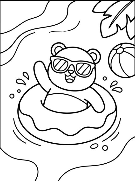 Desenho de Panda de Vacaciones en la Piscina para colorir e imprimir grátis