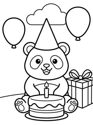 Desenho de Panda en Fiesta de Cumpleaños para colorir e imprimir grátis