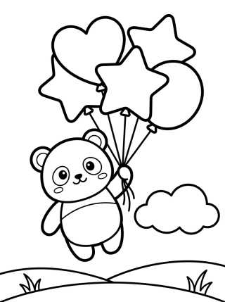 Desenho de Panda Volando con Globos para colorir e imprimir grátis