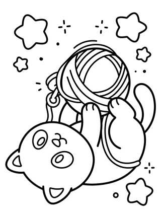 Desenho de Pandy Gato Jugando con Ovillo de Lana para colorir e imprimir grátis