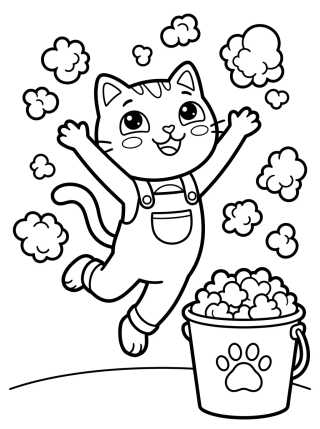 Desenho de Pandy Gato Jugando con Palomitas para colorir e imprimir grátis