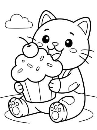 Desenho de Pandy Gato Comiendo un Panquecito para colorir e imprimir grátis