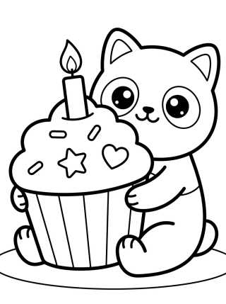 Desenho de Pandy Gato Comiendo un Cupcake Mágico para colorir e imprimir grátis