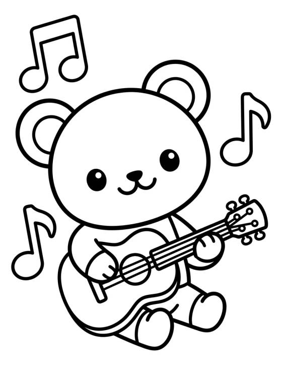 Desenho de Pandy Gato Tocando la Guitarra para colorir e imprimir grátis