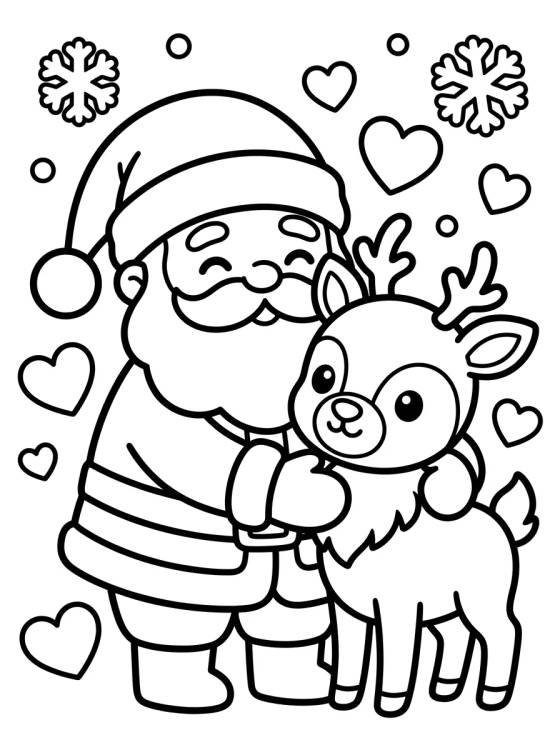 Papá Noel con Reno Tiernito para colorir Desenho de Papá Noel con Reno Tiernito para colorir e imprimir grátis