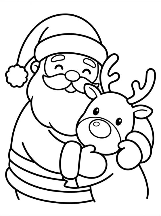 Desenho de Papá Noel con Reno Kawaii para colorir e imprimir grátis