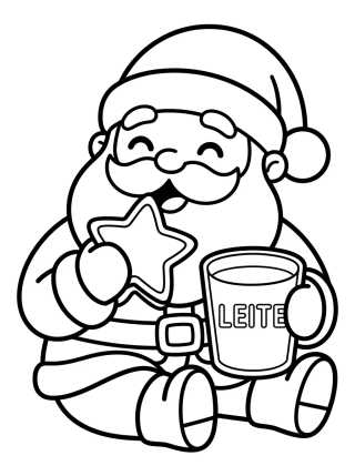 Desenho de Papá Noel Comiendo Galleta con Leche para colorir e imprimir grátis