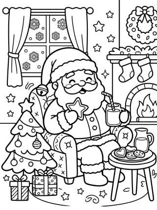 Desenho de Papá Noel Comiendo Galletas y Leche para colorir e imprimir grátis