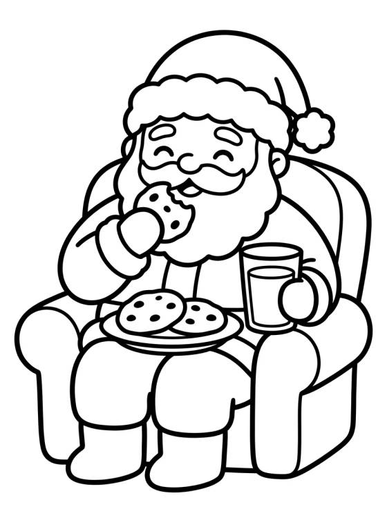 Desenho de Papá Noel Comiendo Galletas para colorir e imprimir grátis
