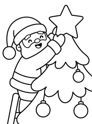 Desenho de Papá Noel y el Árbol de Navidad para colorir e imprimir grátis